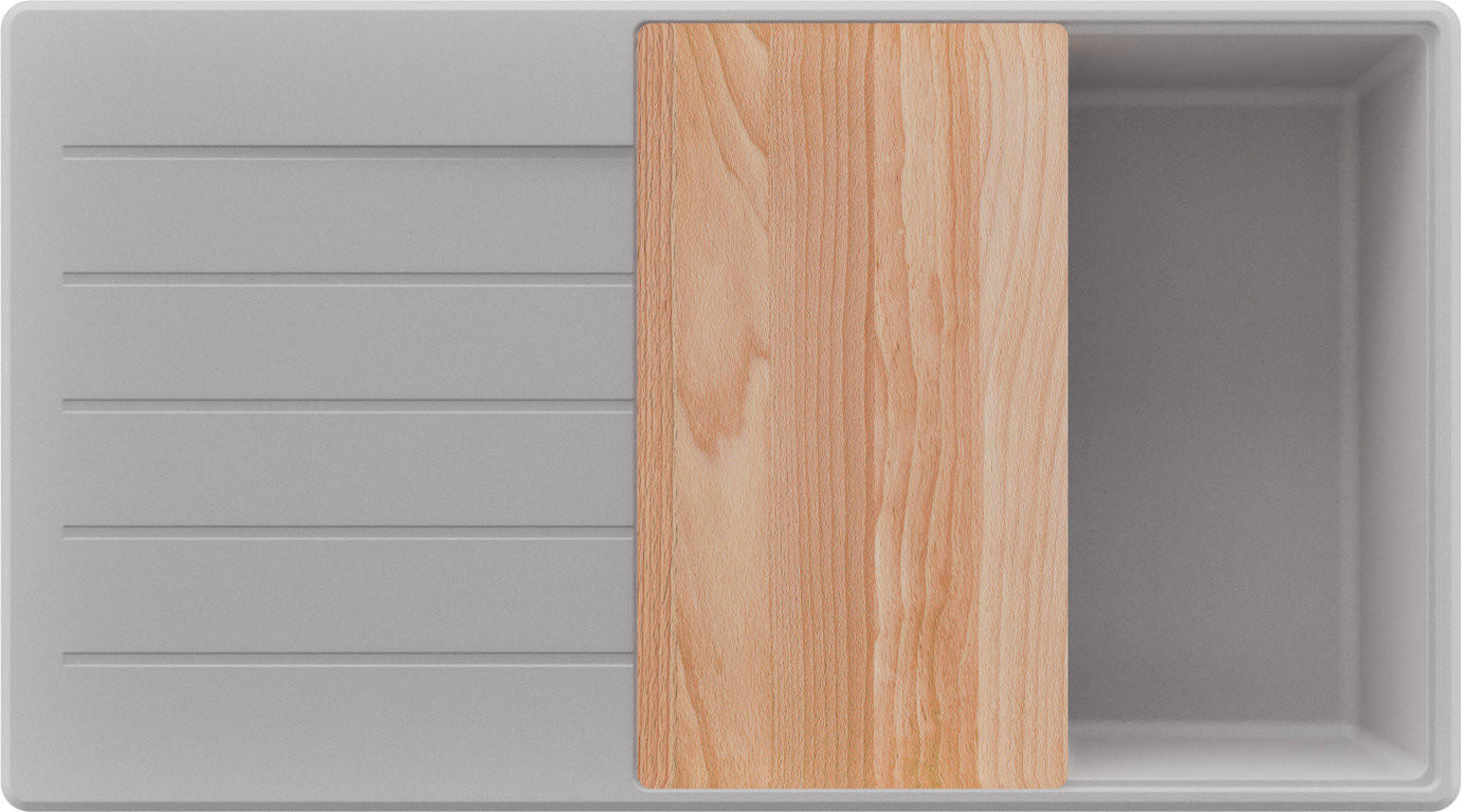 SPÜLBECKEN Kopenhagen, 2-er set Grau 90/50 cm 1 Becken + Ablauf-Set + Schneidebrett ab 60er Unterschrank - Chromfarben/Beige, Kunststoff (90/20/50cm) - Primagran