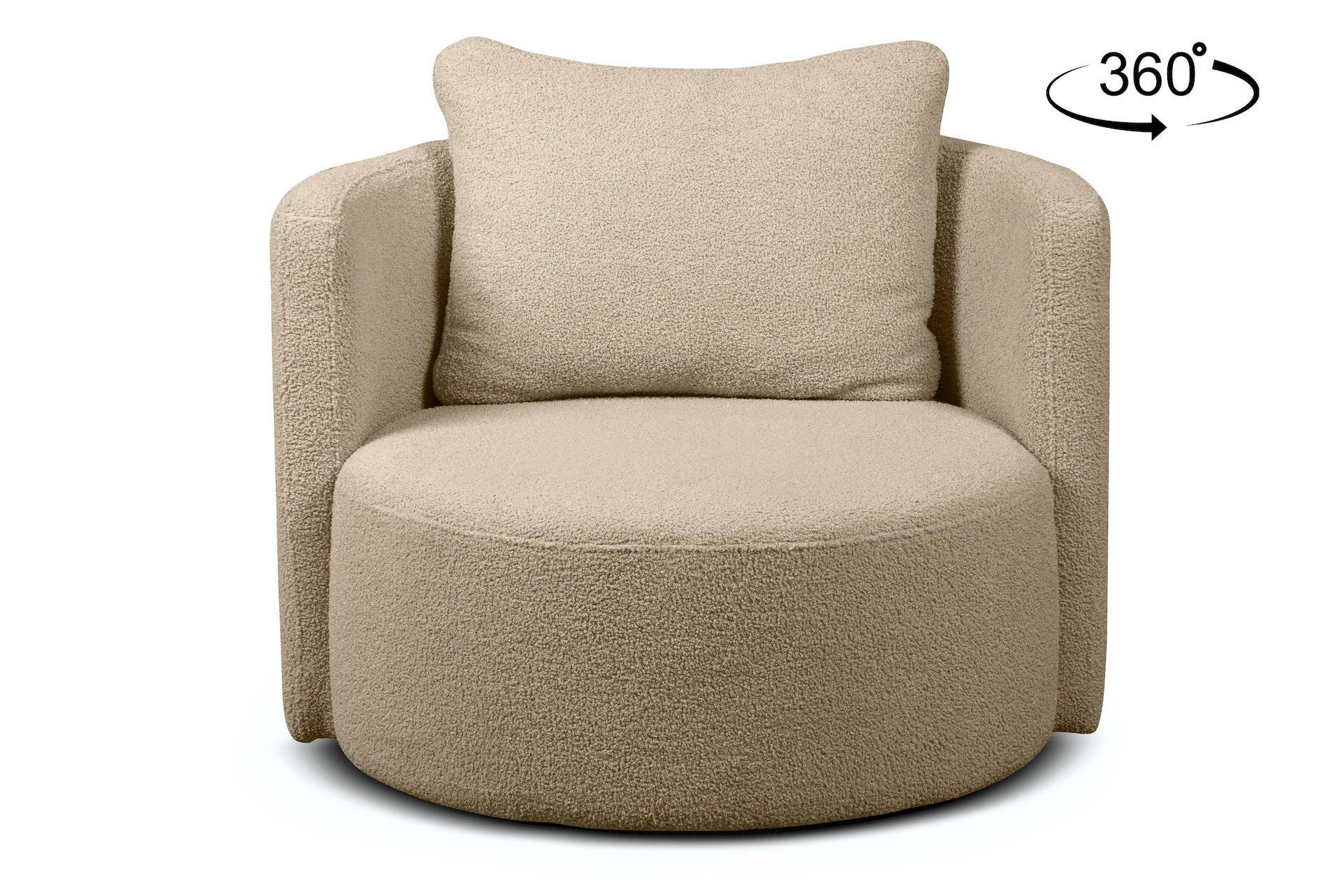DREHSESSEL RAGGI 360° Drehfunktion mit inklusive dekorativem Kissen, Beige - Beige, Textil (92/75/94cm) - KONSIMO®