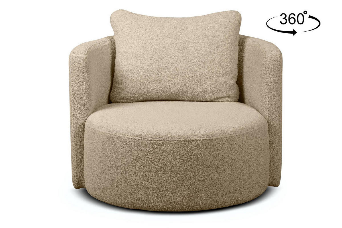 DREHSESSEL RAGGI 360° Drehfunktion mit inklusive dekorativem Kissen, Beige - Beige, Textil (92/75/94cm) - KONSIMO®