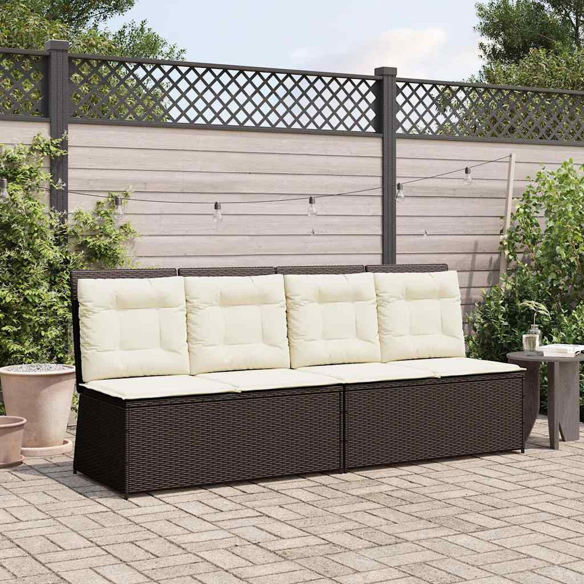 GARTENBANK Verstellbar mit Kissen Braun Poly Rattan - Braun, Kunststoff (95/95/108cm)