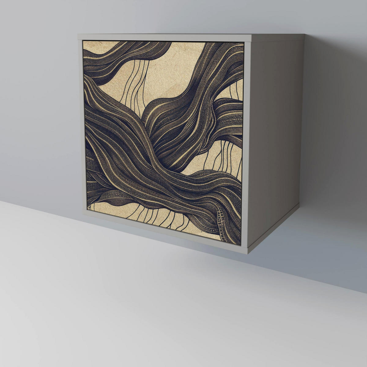 SIDEBOARD UNIFIED FRAGMENTS, Grau, 57,5x42x72,5 cm, Schwarze Metallfüße - Multicolor/Schwarz, Holzwerkstoff/Metall (57.5/72.5/42cm) - SpaceRebels