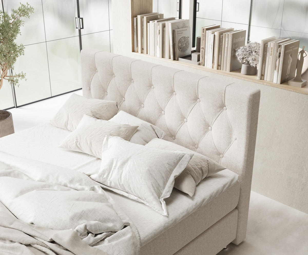 BOXSPRINGBETT Excelsior Hellbeige 200/200 cm mit Latex-Topper - Beige/Silberfarben, Holz/Holzwerkstoff (200/200cm) - Maison de Reve
