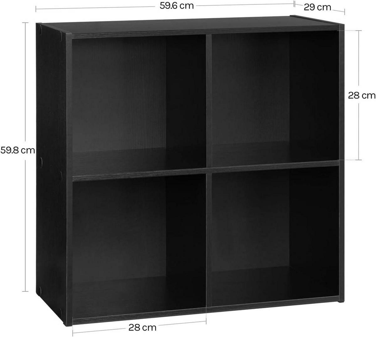 BÜCHERREGAL mit 4 Fächer, Holzwerkstoff, Schwarz - Schwarz, Holzwerkstoff (59.6/59.8/29cm) - Woltu