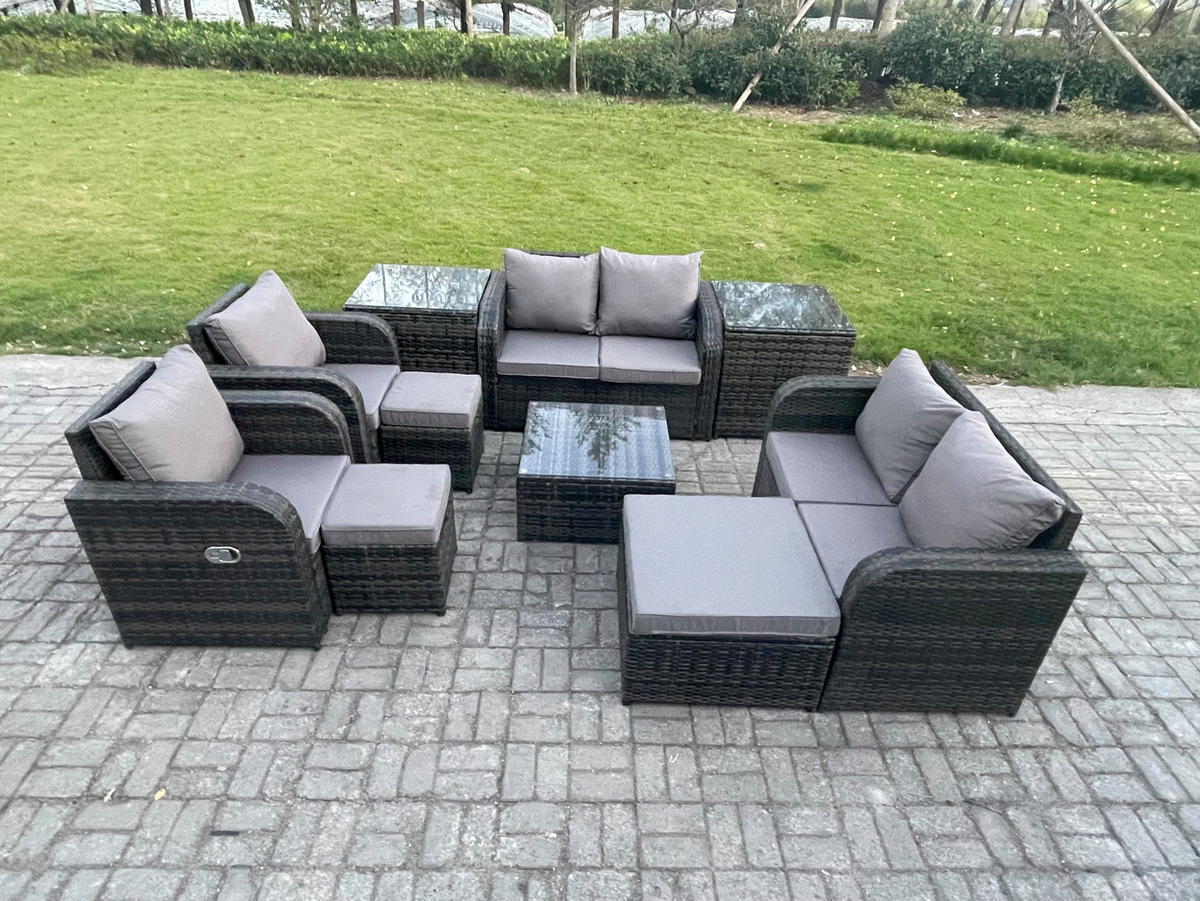 GARTENMÖBELGARNITUR Polyrattan Dunkelgrau 9-Sitzer - Dunkelgrau, Metall - Fimous