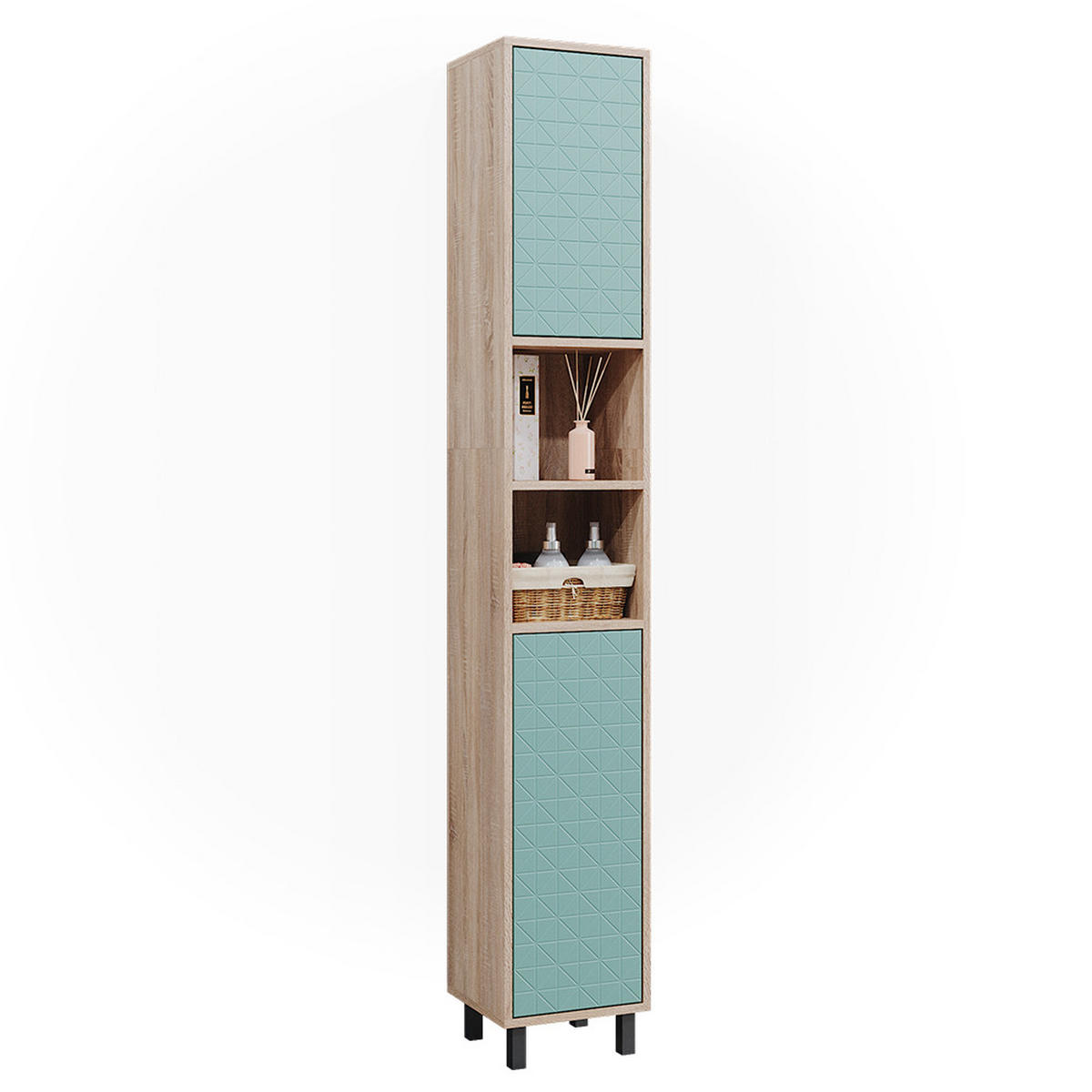 BADSCHRANK Agasta Mintgrün 30 x 190.3 cm - Mintgrün, Holzwerkstoff (30/190.3/28cm) - Vicco