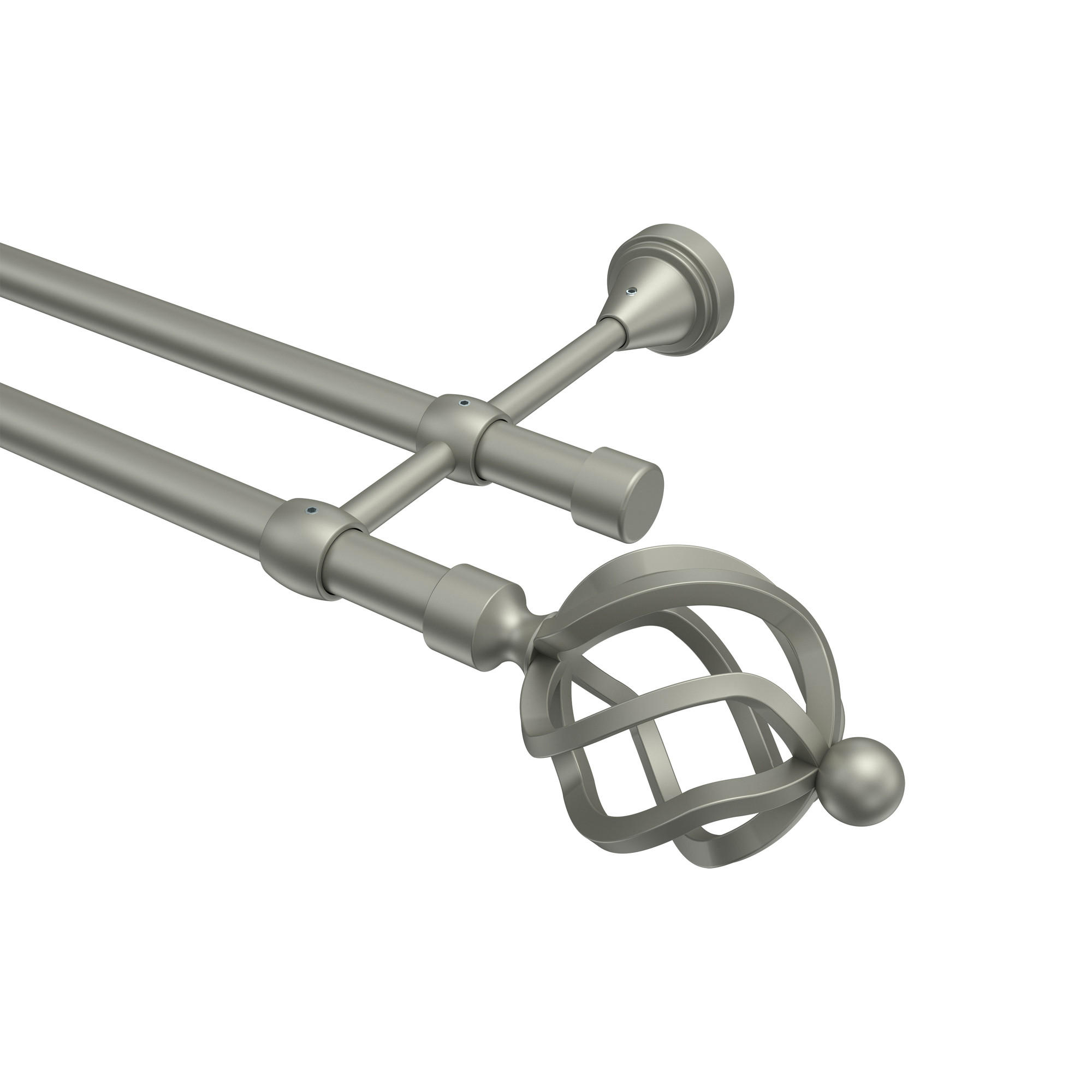 GARDINENSTANGE Primus Paolo 280 cm (geteilt in 2 x 140 cm), 2-läufig (ohne Ringe), 16 mm Ø Chrom matt - Chromfarben/Nickelfarben, Metall (280cm) - INTERDECO