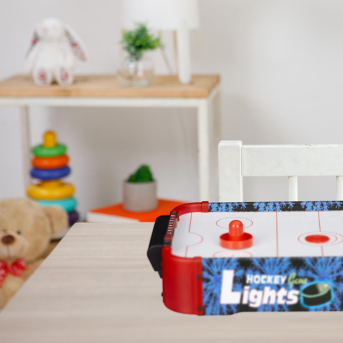 AIRHOCKEY Tischspiel - Multicolor, Holzwerkstoff/Kunststoff (31/57cm) - Relaxdays