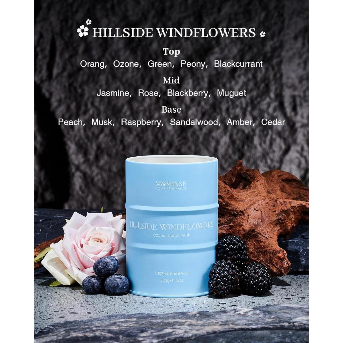 DUFTKERZE Hillside Windflower Sojawachs 320g - Hellblau, Paraffin (10.5cm)