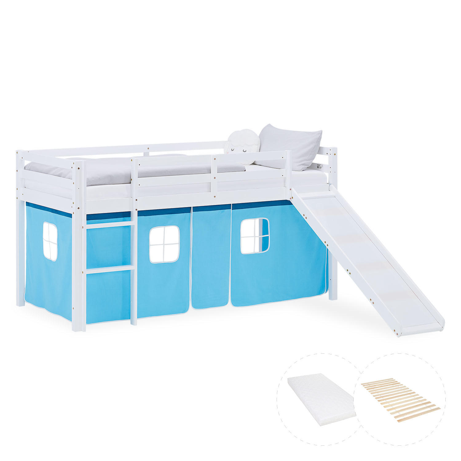 Homestyle4u Hochbett Blau, Weiß 90x200 cm