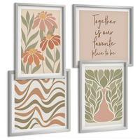 BILDER SET 4er Set - 50x50 cm & 40x60 cm Silberner Rahmen - Abstrakte Pastellblumen - Silberfarben, Kunststoff (50/50cm) - TULUP