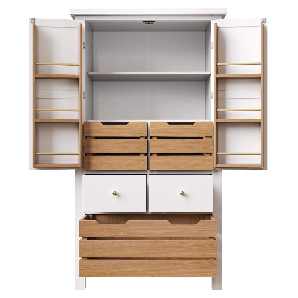 HIGHBOARD DE-38378 80/40/140 cm mit 2 Türen und 5 Schubladen Weiß - Weiß, Holzwerkstoff (80/140/40cm) - ComfortXL
