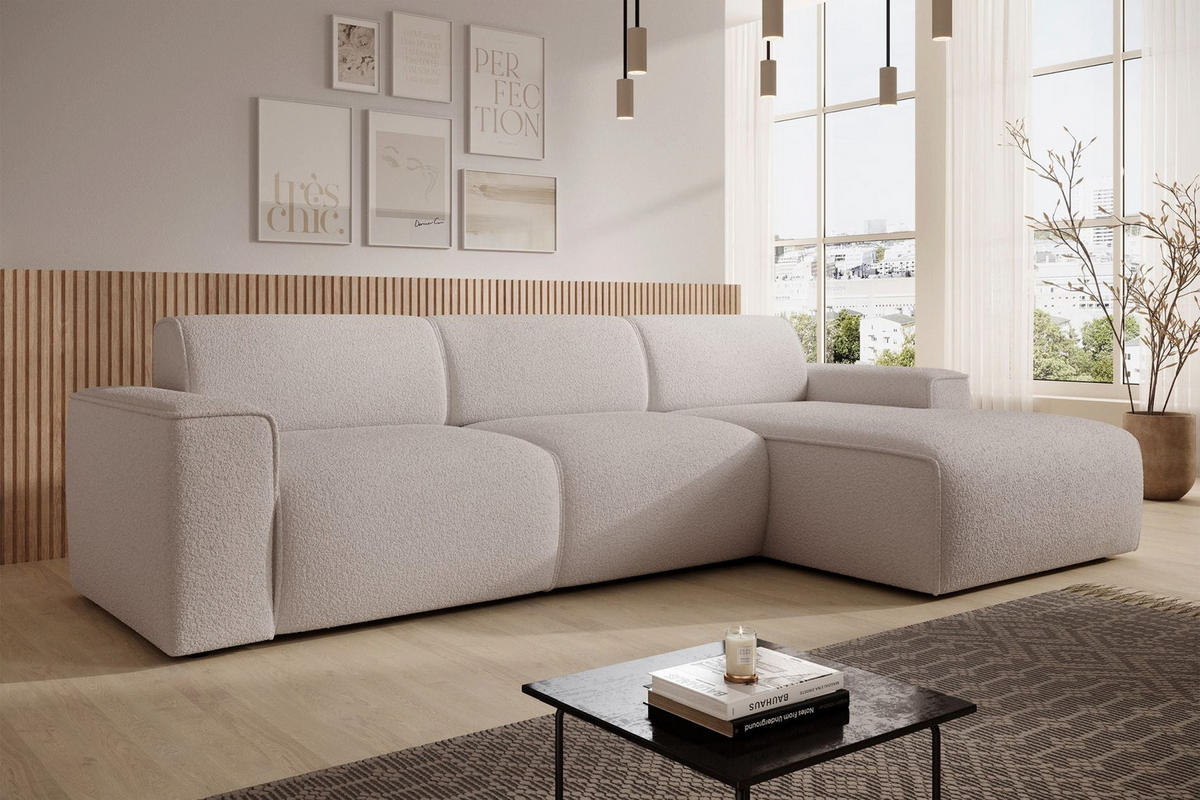 ECKSOFA Bouvi Hellbeige rechts - Ecru/Schwarz, Kunststoff/Textil (165/310cm) - Selsey