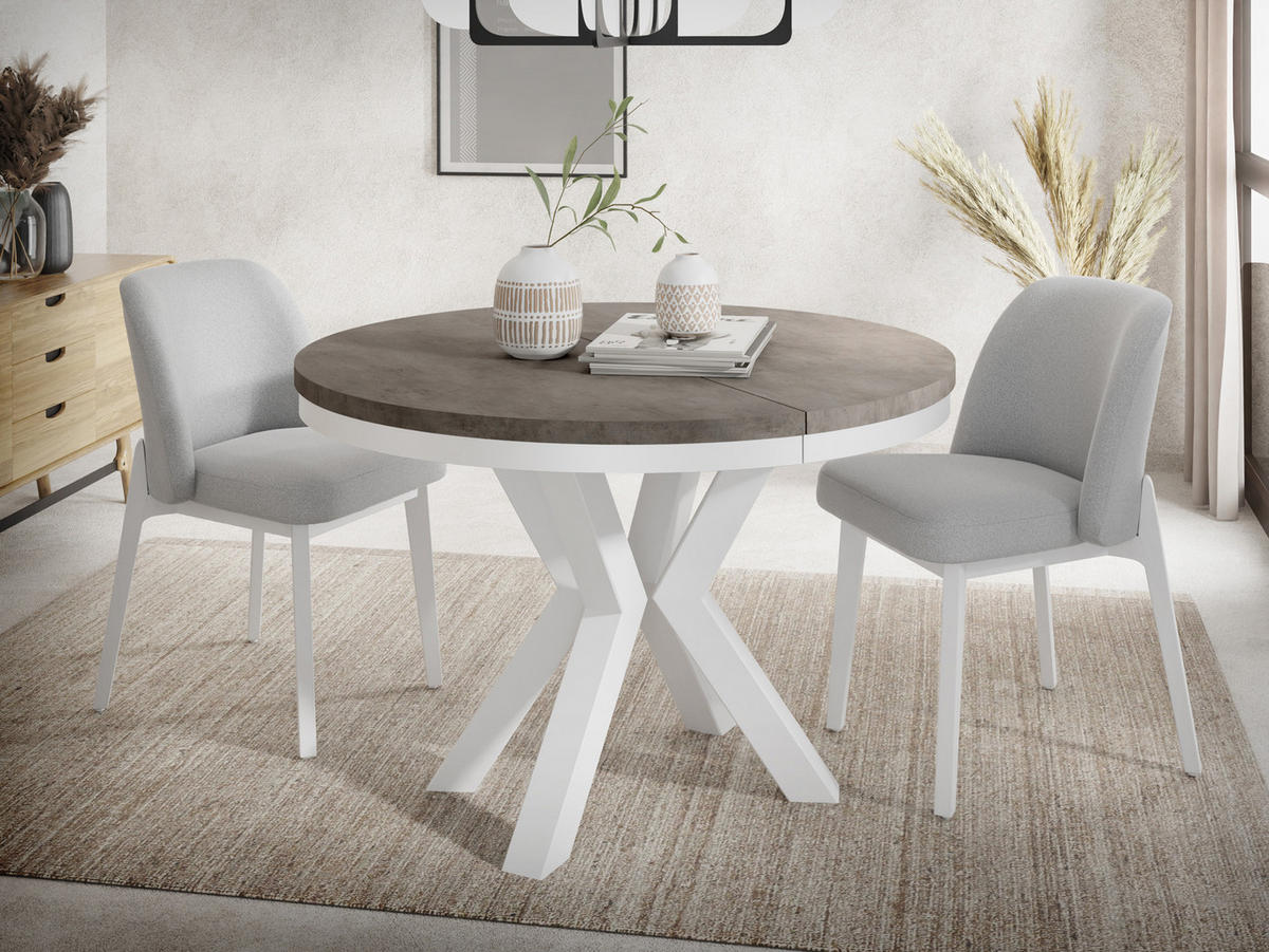 ESSTISCH Clara Weiß runder ausziehbarer, Dunkelgrauer Chicago Beton 100-180/100/76 cm - Dunkelgrau/Weiß, Holzwerkstoff/Metall (100/100/76cm) - WFL GROUP