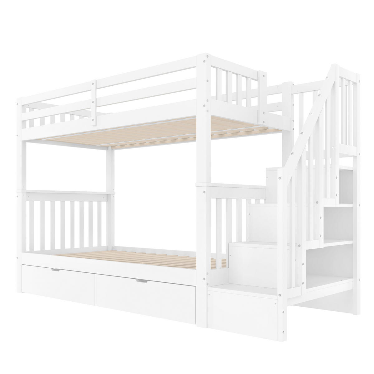 ETAGENBETT 90x200cm Weiß mit 2 Schubladen EN747-1 Treppenregal - Weiß, Holz (90/200cm) - FLIEKS