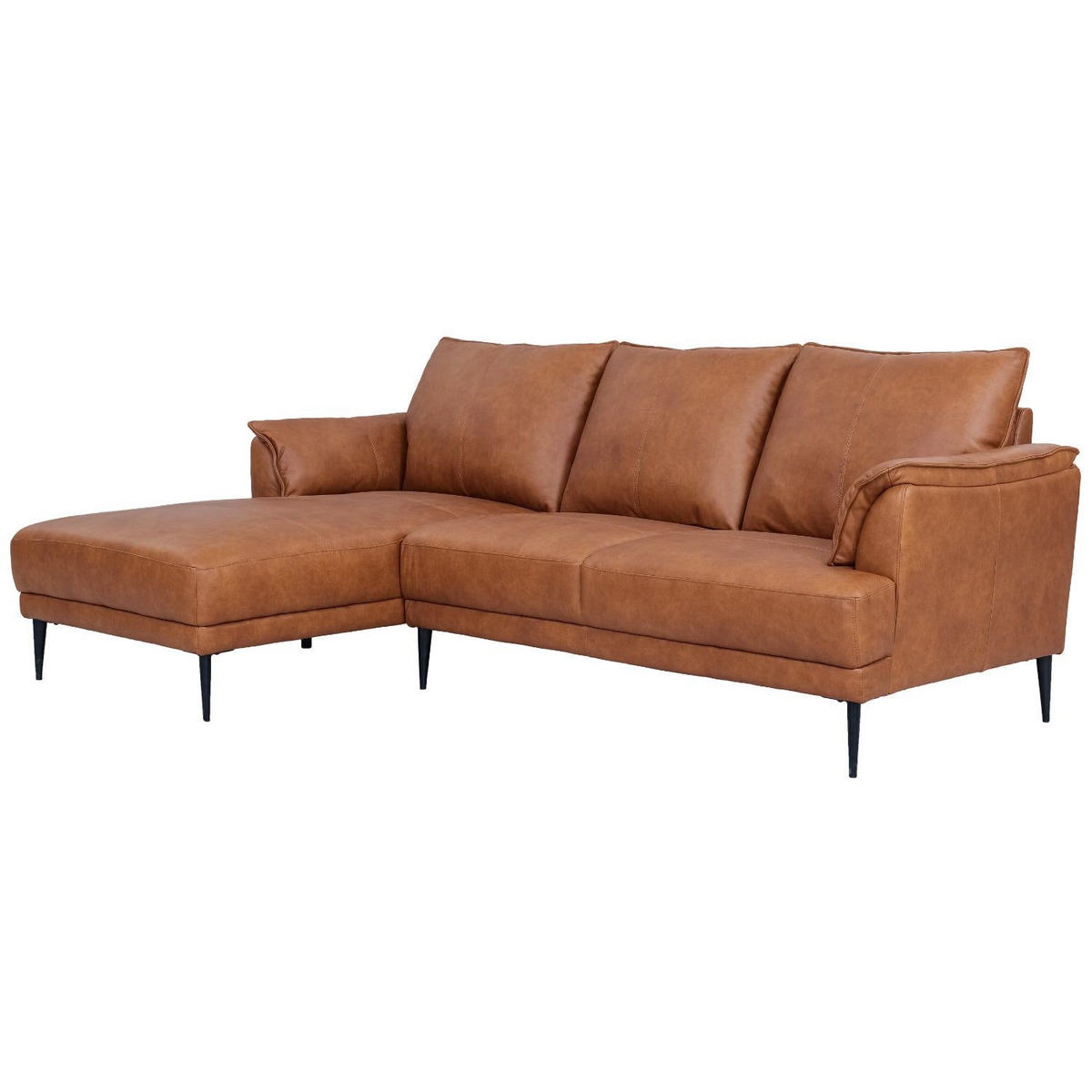 ECKSOFA Echtleder Cognac Braun - Schwarz/Braun, Leder/Metall (233/155cm) - Furnhouse