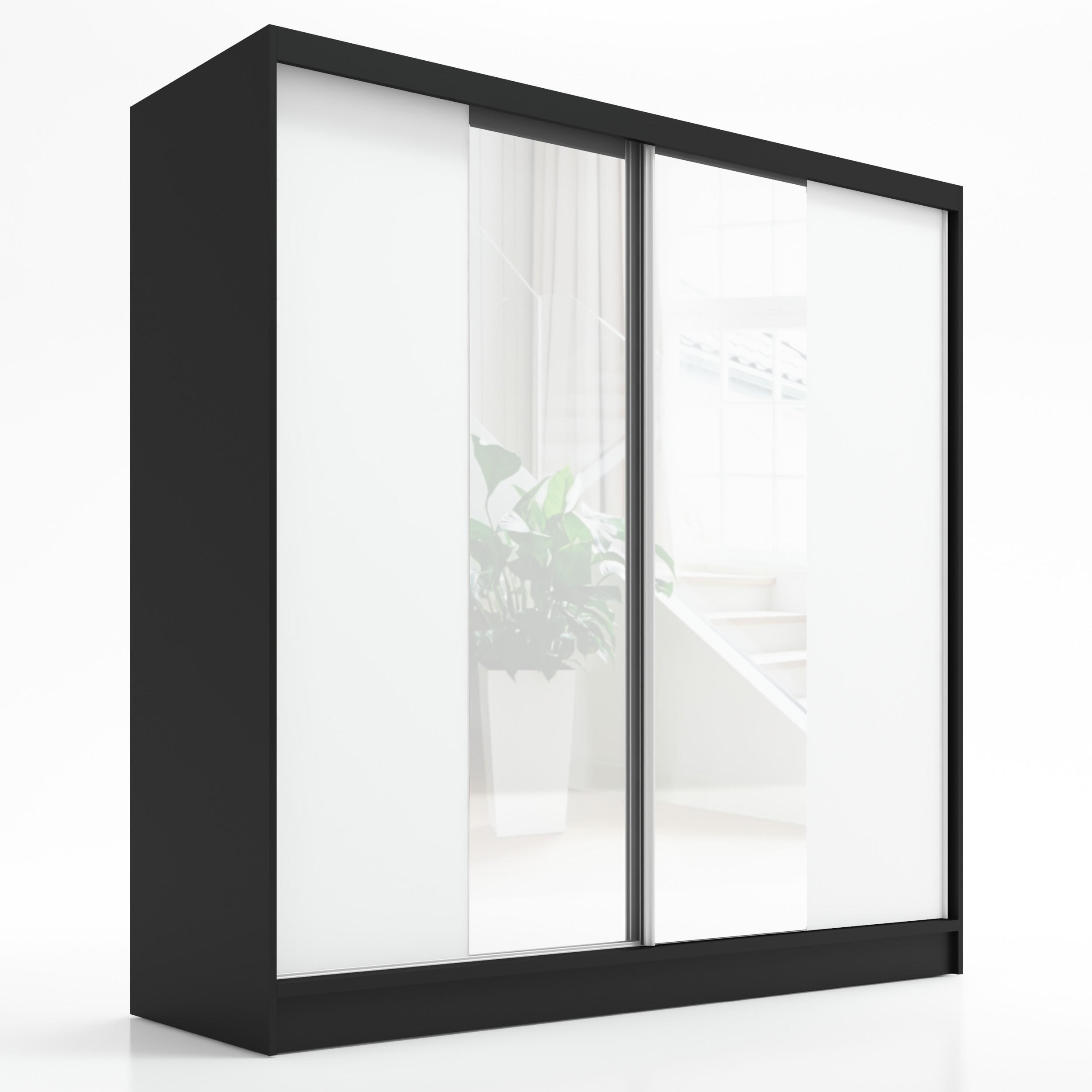A&J MöbelLand Schwebetürenschrank Schwarz, Weiß 200x215x60 cm