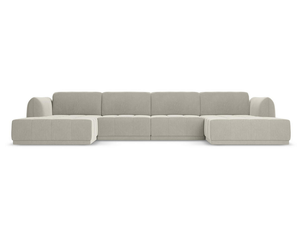 WOHNLANDSCHAFT Samt Stoff Creme - Perlmutt/Creme, Kunststoff/Textil (370/74/170cm) - Makamii