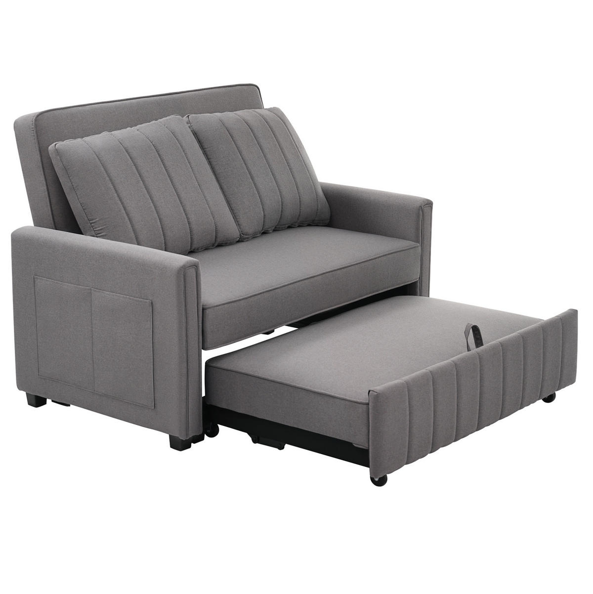 SCHLAFSOFA aus Leinenstoff 127x75x94 cm Antikgrau mit Schlaffunktion, 3-fach verstellbarer Rückenlehne und 2 Kissen - Grau, Kunststoff (75/94/127cm) - Modfu