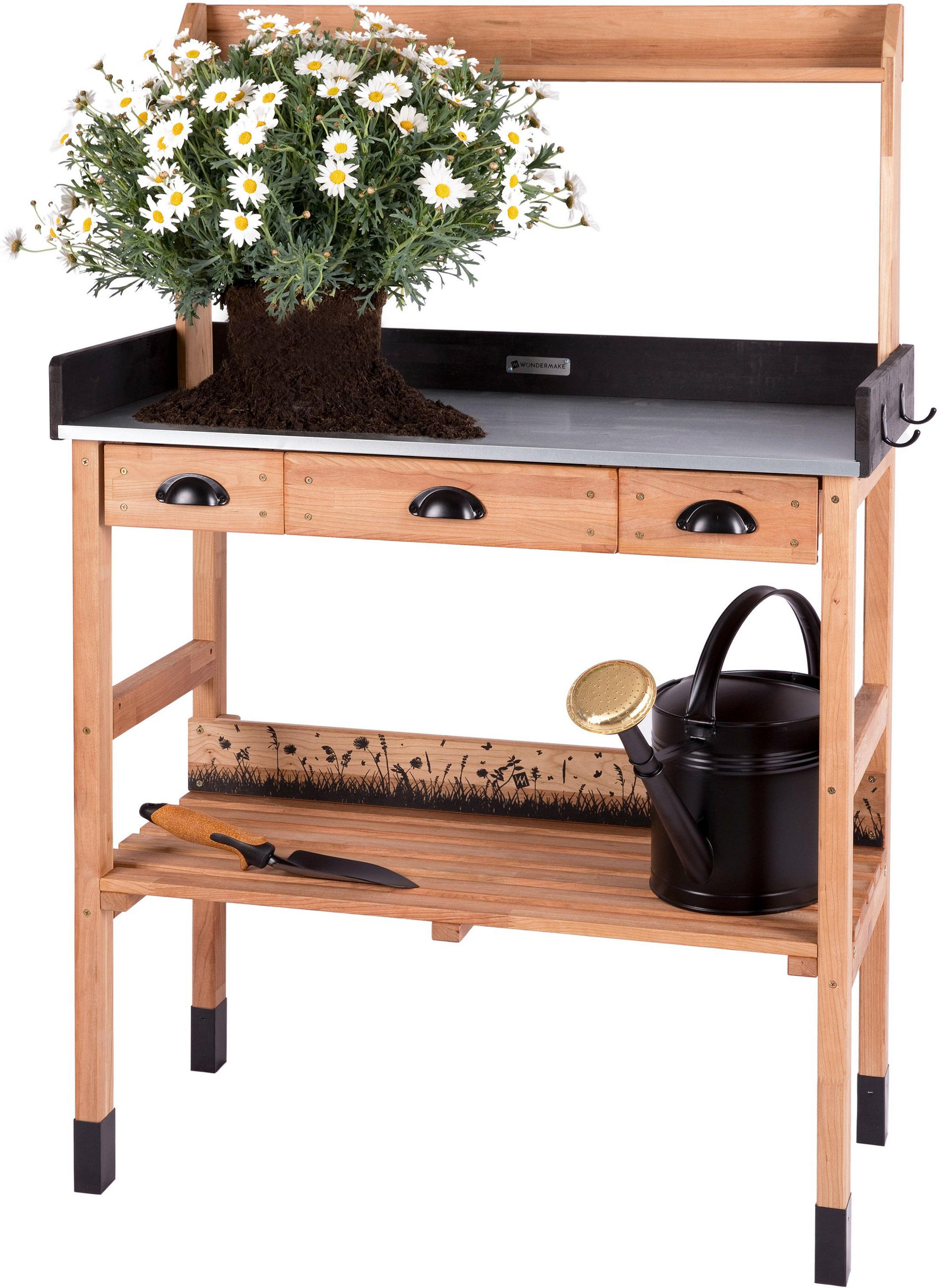 PFLANZTISCH aus Kirschbaum-Holz wetterfest , mit Schubladen, für Garten und Balkon - Braun, Holz (45/85/130cm) - WONDERMAKE