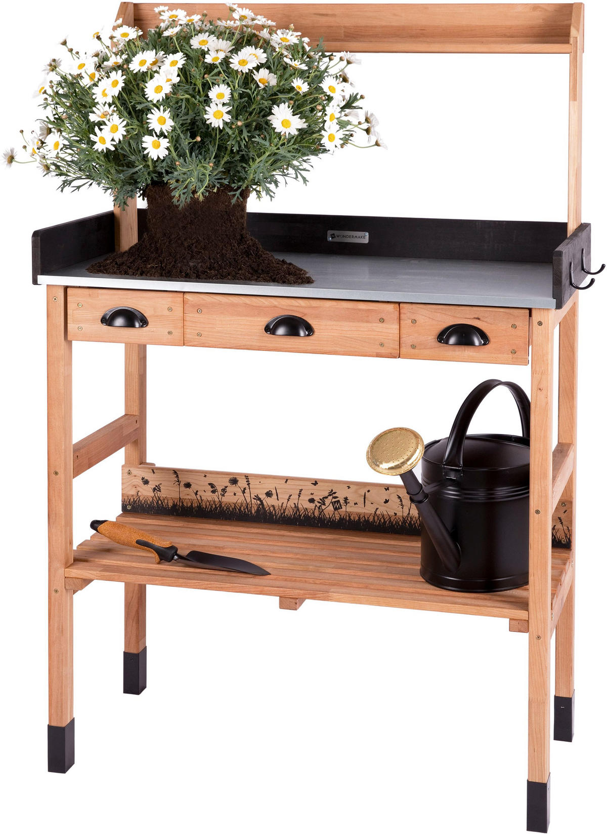 PFLANZTISCH aus Kirschbaum-Holz wetterfest , mit Schubladen, für Garten und Balkon - Braun, Holz (45/85/130cm) - WONDERMAKE
