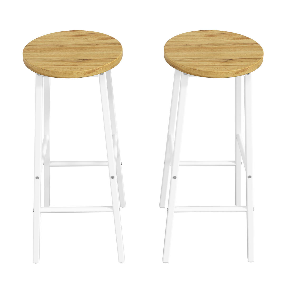 BARHOCKER 2er Set Holzoptik Sitz 70cm Weiß Metall - Weiß, Metall (30/70/30cm) - FLIEKS