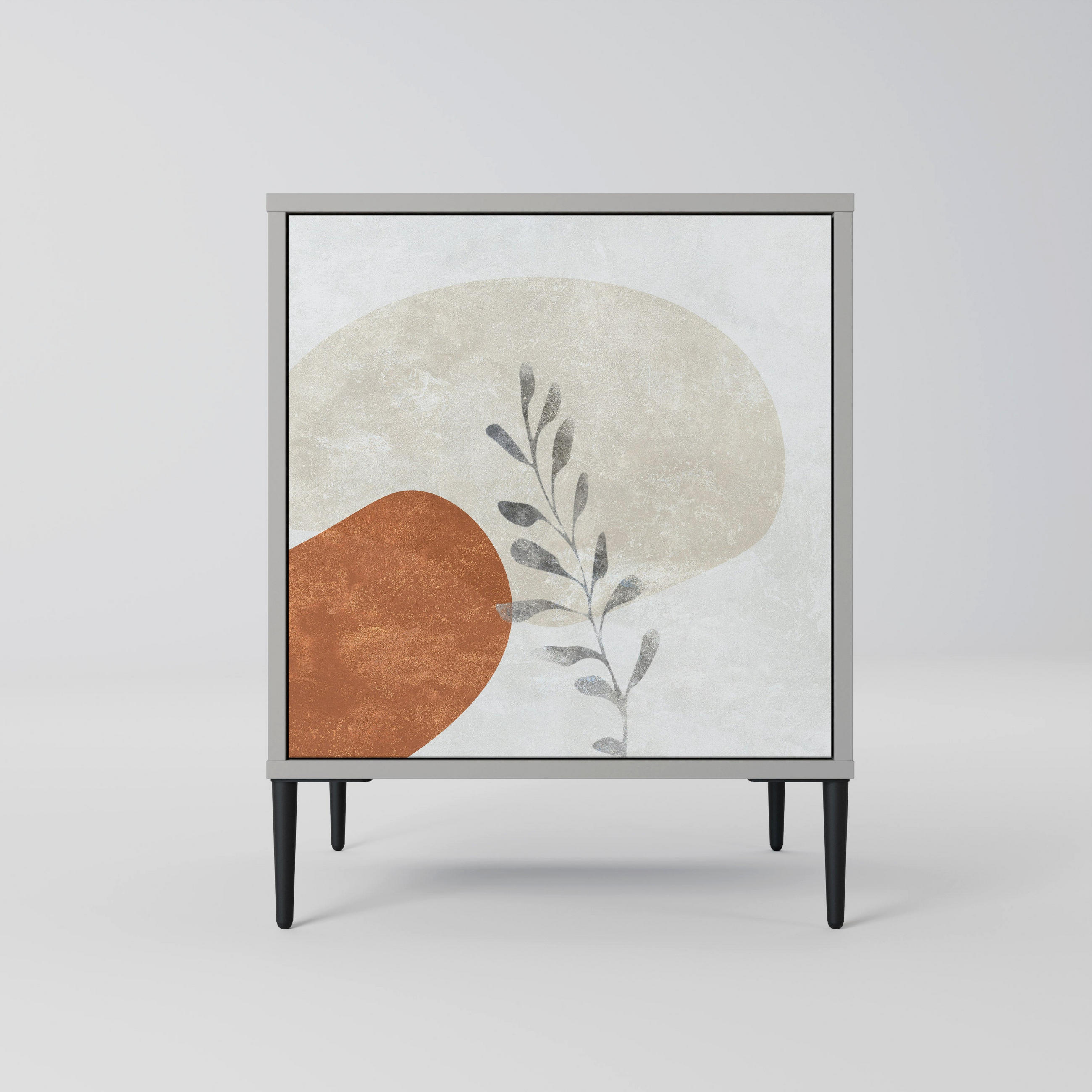 SIDEBOARD TRANQUIL TWIG, Grau, 57,5x42x72,5 cm, Schwarze Metallfüße - Multicolor/Schwarz, Holzwerkstoff/Metall (57.5/72.5/42cm) - SpaceRebels