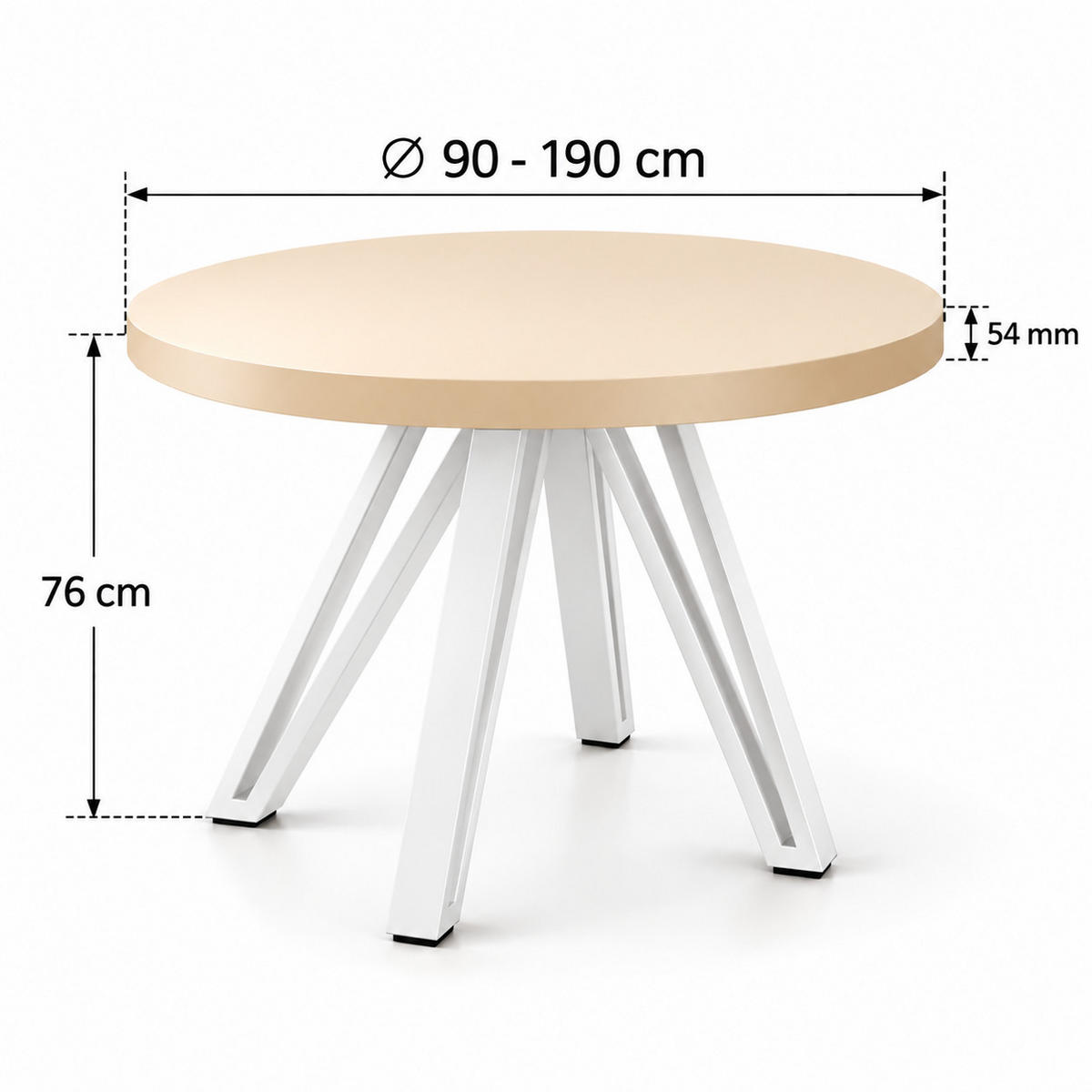 ESSTISCH rund ausziehbar 90/190/76 cm, Kaschmir, 54 cm Tischplatte + Industrial-Metallgestell Weiß - Kaschmir/Weiß, Holzwerkstoff/Metall (90/190/76cm) - Damale Möbel