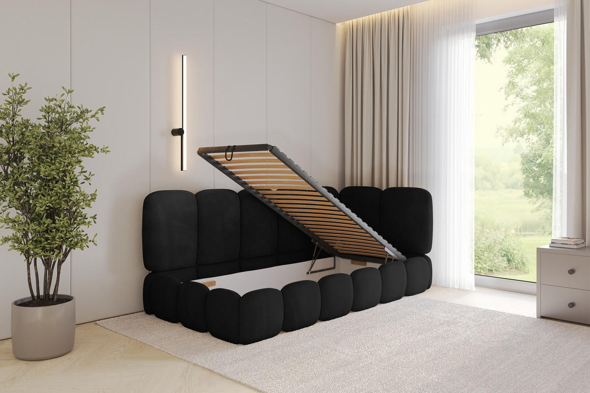 EINZELLBETT Jugendbett mit Bettkasten, Links - AVRY 100x200 Schwarz - Schwarz, Holzwerkstoff/Textil (100/200cm) - ALTDECOR