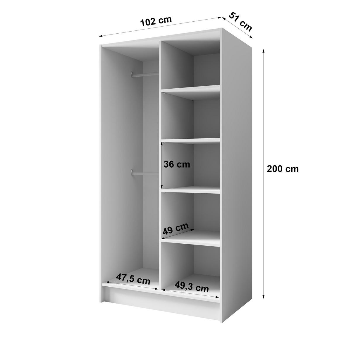 DREHTÜRENSCHRANK Gava mit zwei, glatten Türen, Weiß - Weiß, Holzwerkstoff (100/200/51cm) - Beautysofa