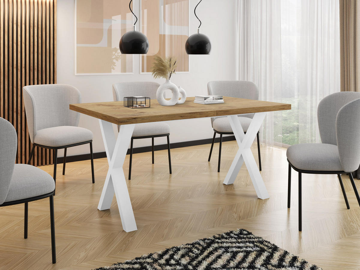 ESSTISCH Luiza rechteckig ausziehbar, Lancelot Eiche 120-220/80/76 cm - Eichefarben/Weiß, Holzwerkstoff/Metall (120/80/76cm) - WFL GROUP
