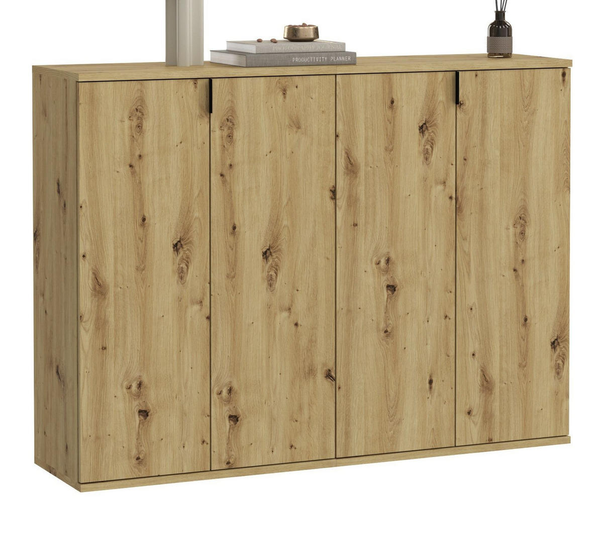 KOMMODE Eiche Artisan 122 cm, Schuhschrank mit 12 Fächern - Schwarz/Eiche Artisan, Holzwerkstoff/Metall (122/99/34cm) - Inn.Furn