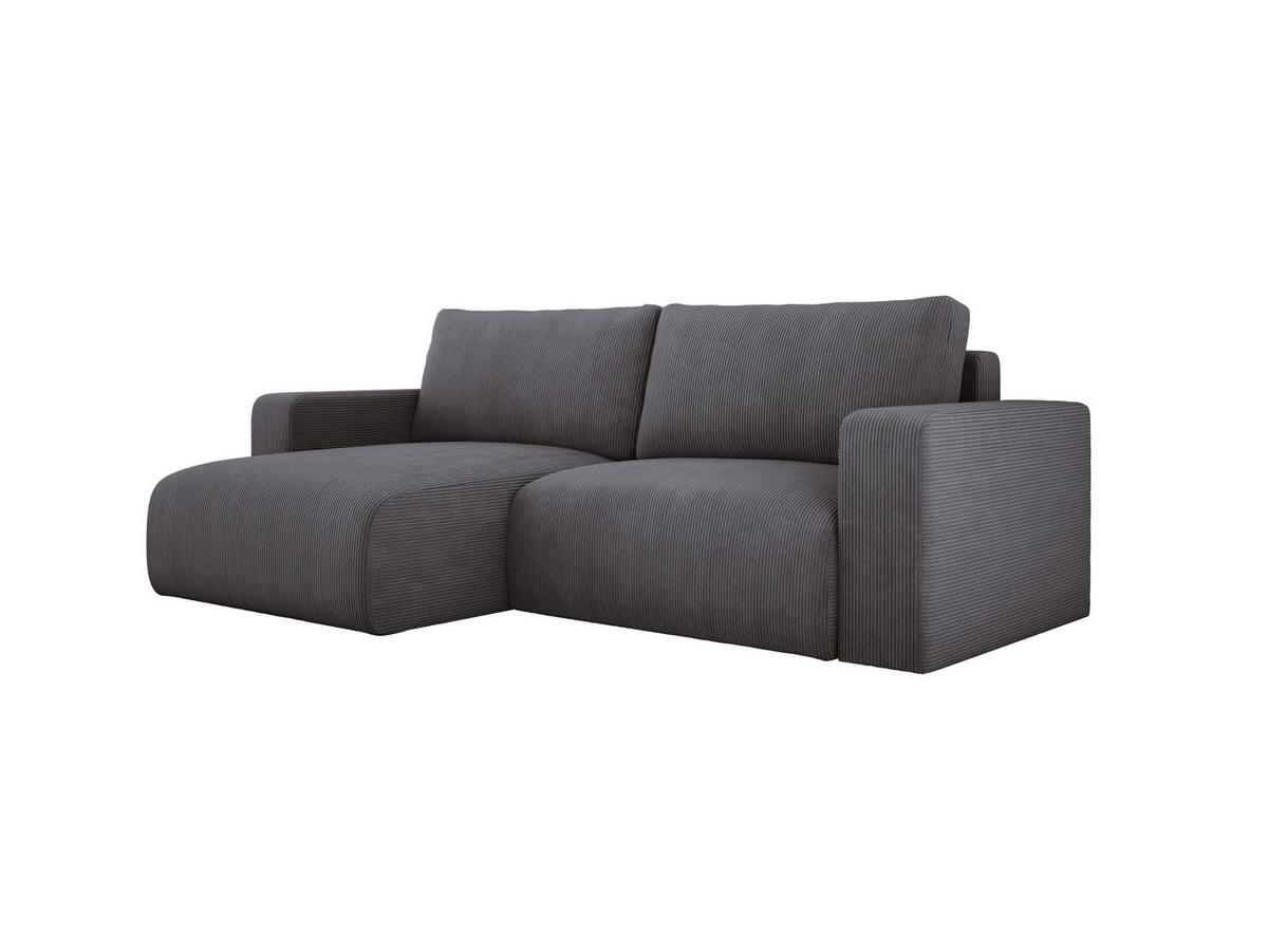 ECKSOFA Carl L-förmig Schlaffunktion und Bettkasten weicher Cordstoff flexibel stellbar lose Rückenkissen freistehend LINKS 143x247x83cm Grey - Grau, Holz/Textil (143/247cm) - DomoHome