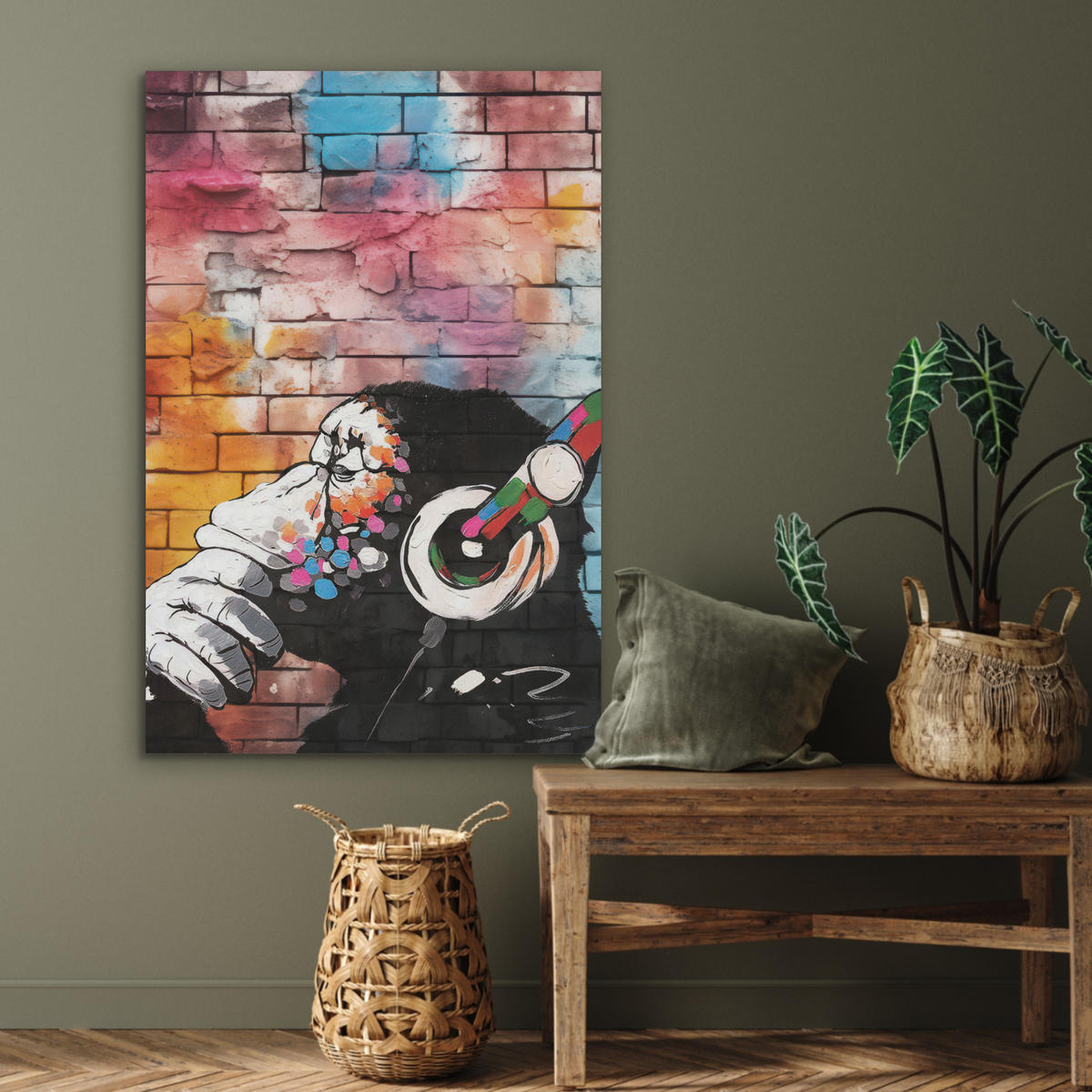 AKUSTIKBILD Affe - Graffiti - Musik Wanddeko 60x90 cm - Multicolor, Kunststoff (60/90/0.9cm) - MuchoWow