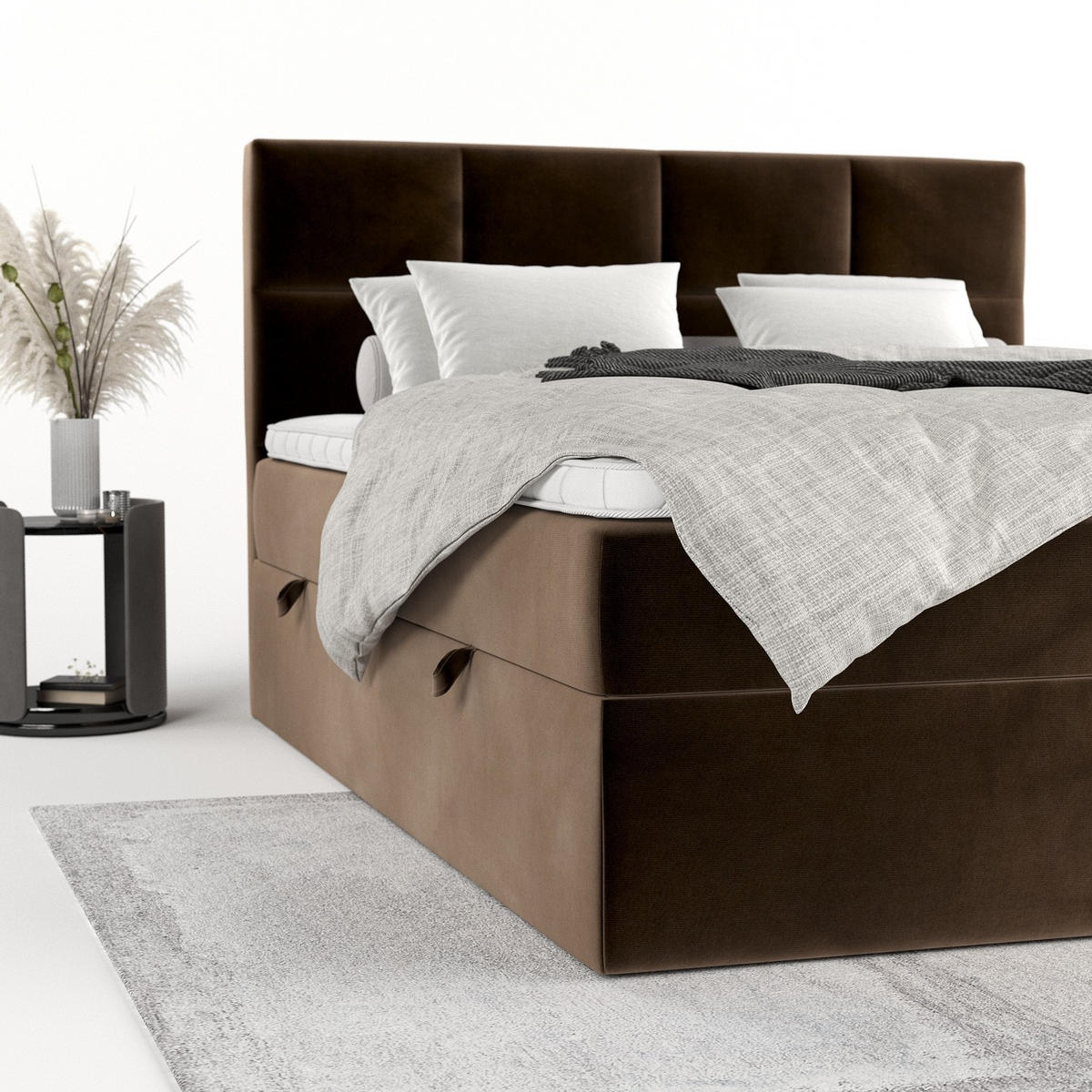 BOXBETT Oris 140/200 cm Braun im Kronos Stoff - Schwarz/Braun, Holz/Holzwerkstoff (140/200cm) - AltaBeds