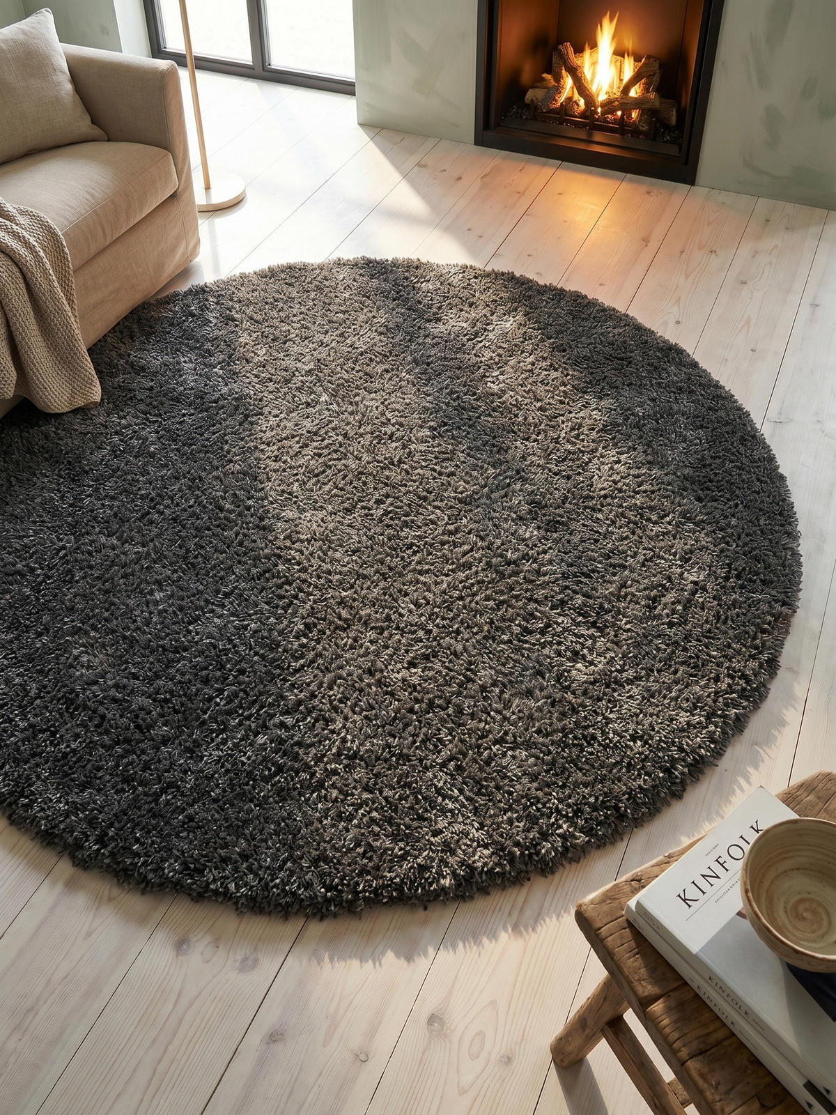 HOCHFLORTEPPICH Shaggy Uni Kuschelig Waschbar Wohnzimmer Rund Grau 200x200 cm – SALZACH - Grau, Textil (200/200cm) - KADIMA DESIGN