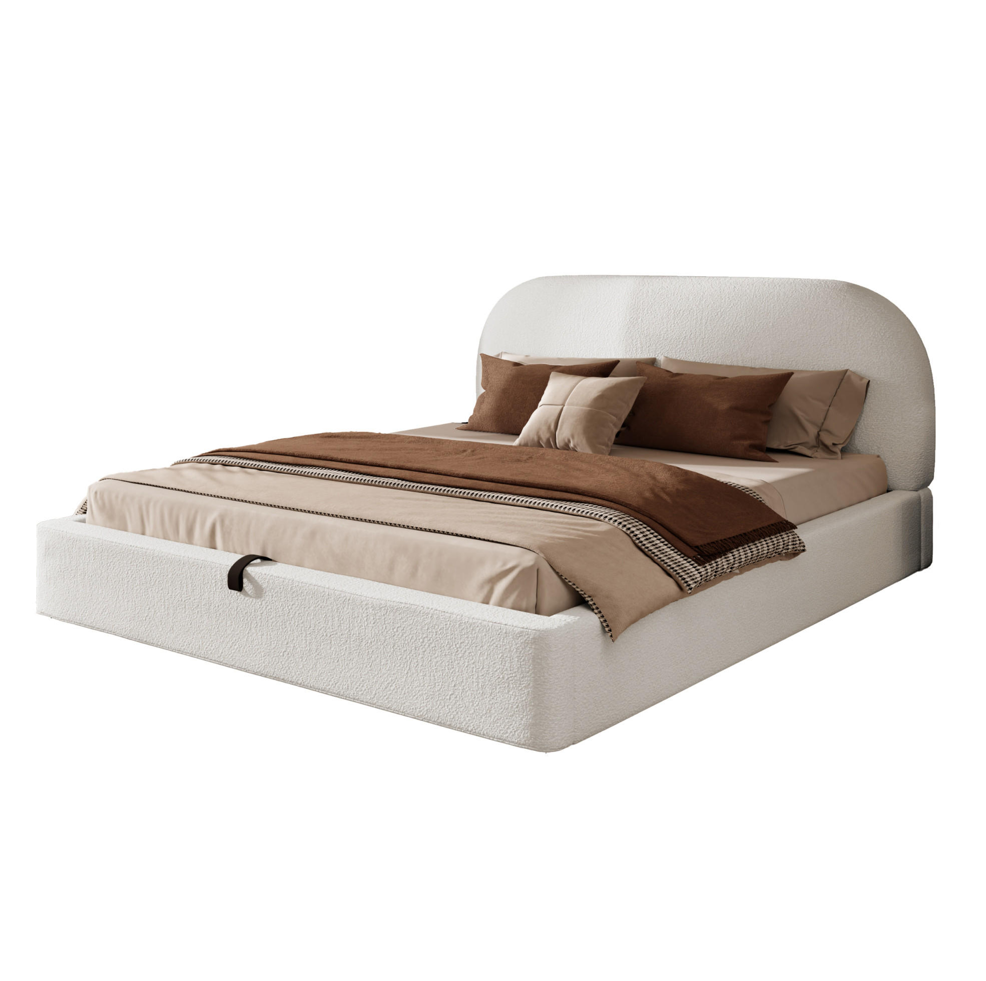 BETT mit Stauraum und Lattenrost 180 x 200 cm Bouclé Beige - Beige, Metall (180/200cm) - Meubliv