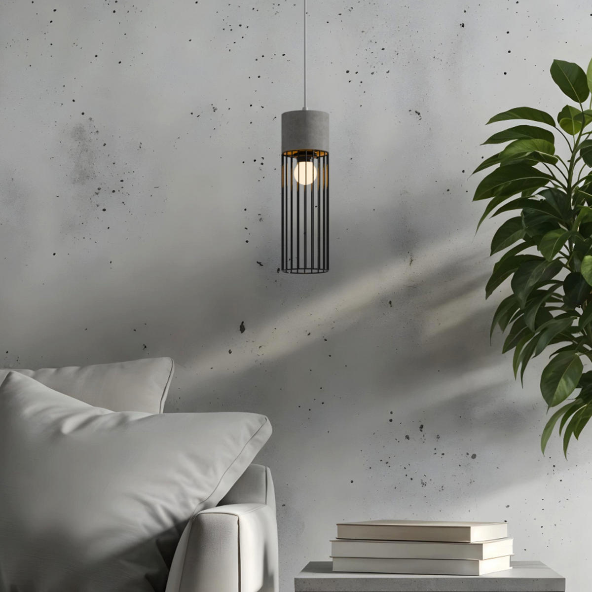 PENDELLEUCHTE BURTON Beton 11 W - Grau, Stein (12/12/40cm) - Rendl