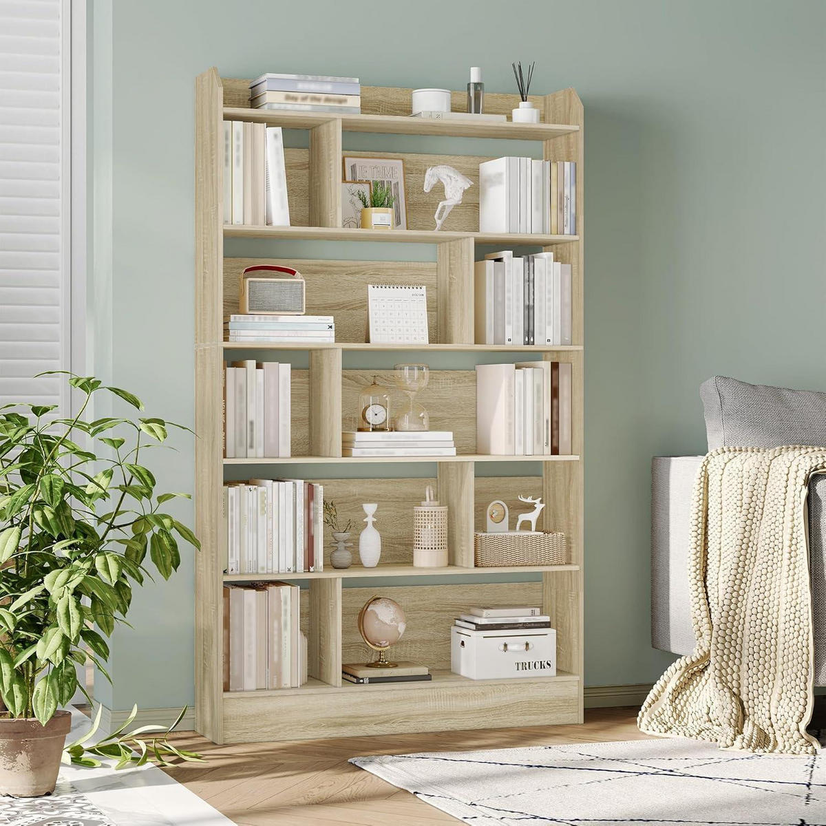 BÜCHERREGAL 6 Fächer Eichenbeige 100 x 170 cm - Beige, Holzwerkstoff (100/170/24cm)