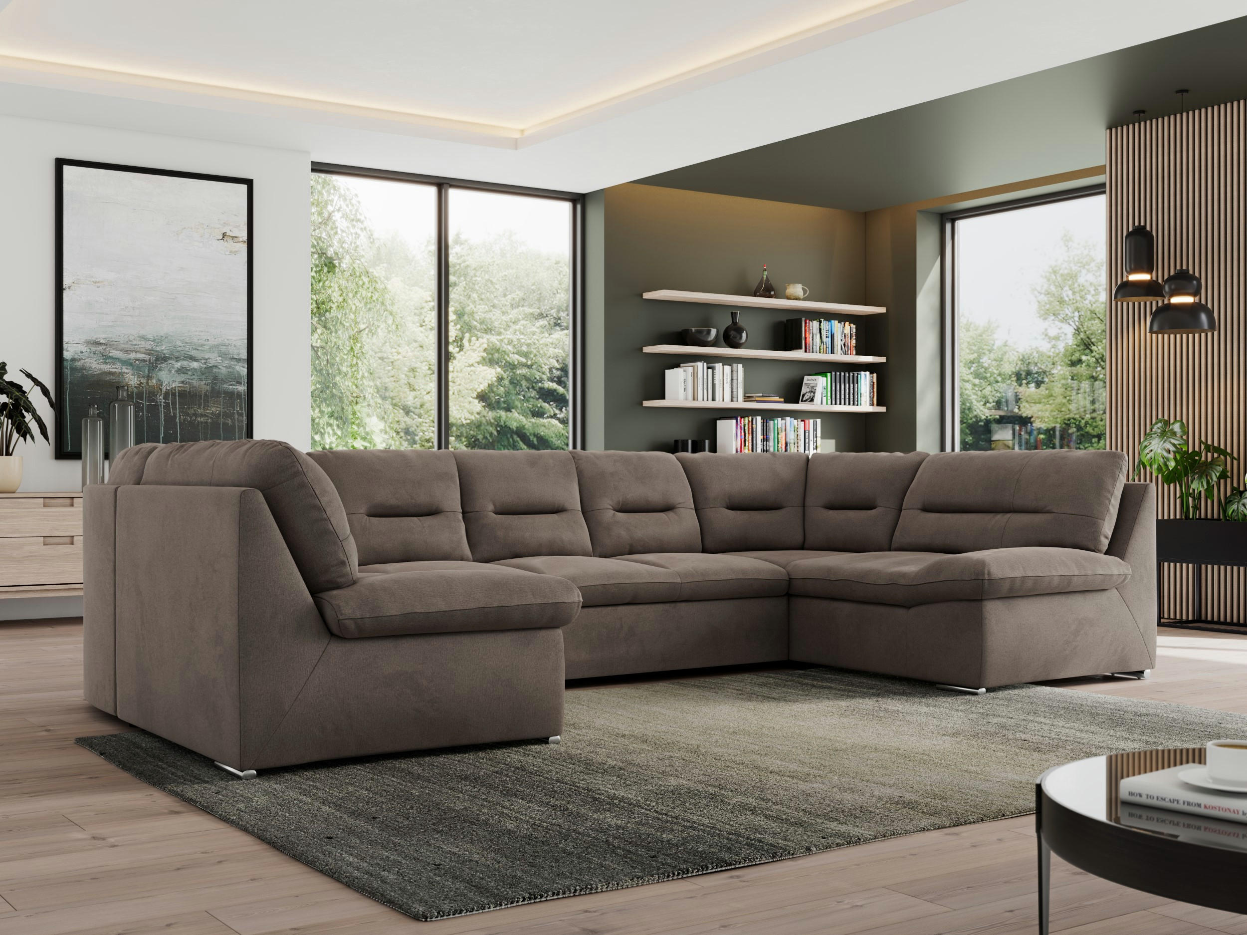 WOHNLANDSCHAFT MORBIDO U Braun Velvet - Silberfarben/Braun, Textil/Metall (340/93/206cm) - MKS