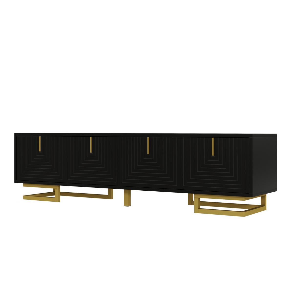 TV-LOWBOARD aus Spanplatte 160x38x44,5 cm Schwarz mit 4 Türen, goldfarbenen Metallbeinen und verstellbaren Füßen - Schwarz, Holzwerkstoff (160/44.5/38cm) - Modfu