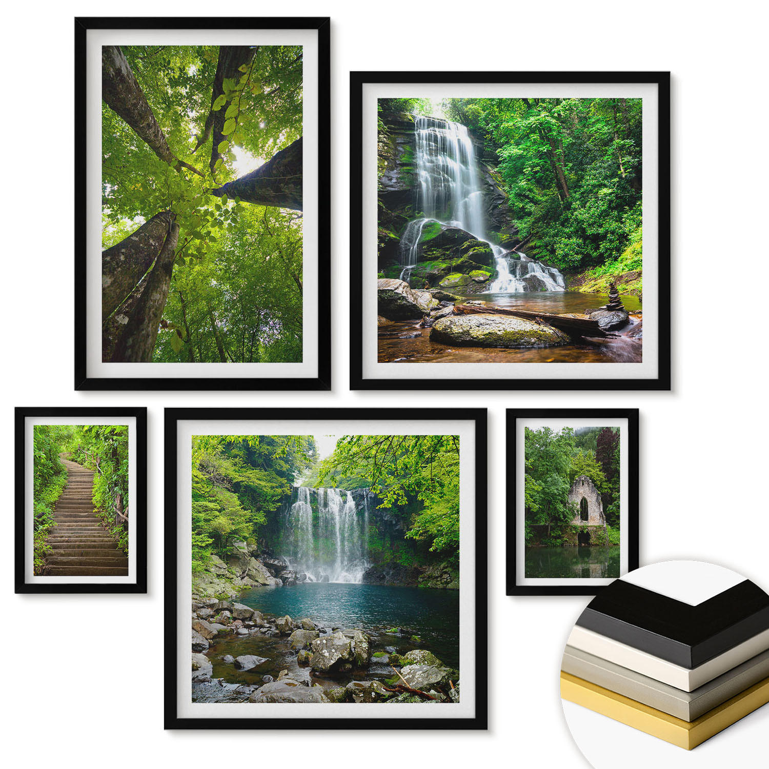 WANDBILDER 5er-Set - 50x50 cm & 20x30 cm & 40x60 cm Schwarzer Rahmen - Denkmäler Europas in warmen Farben - Schwarz, Kunststoff (40/60cm) - ArtPrintCave