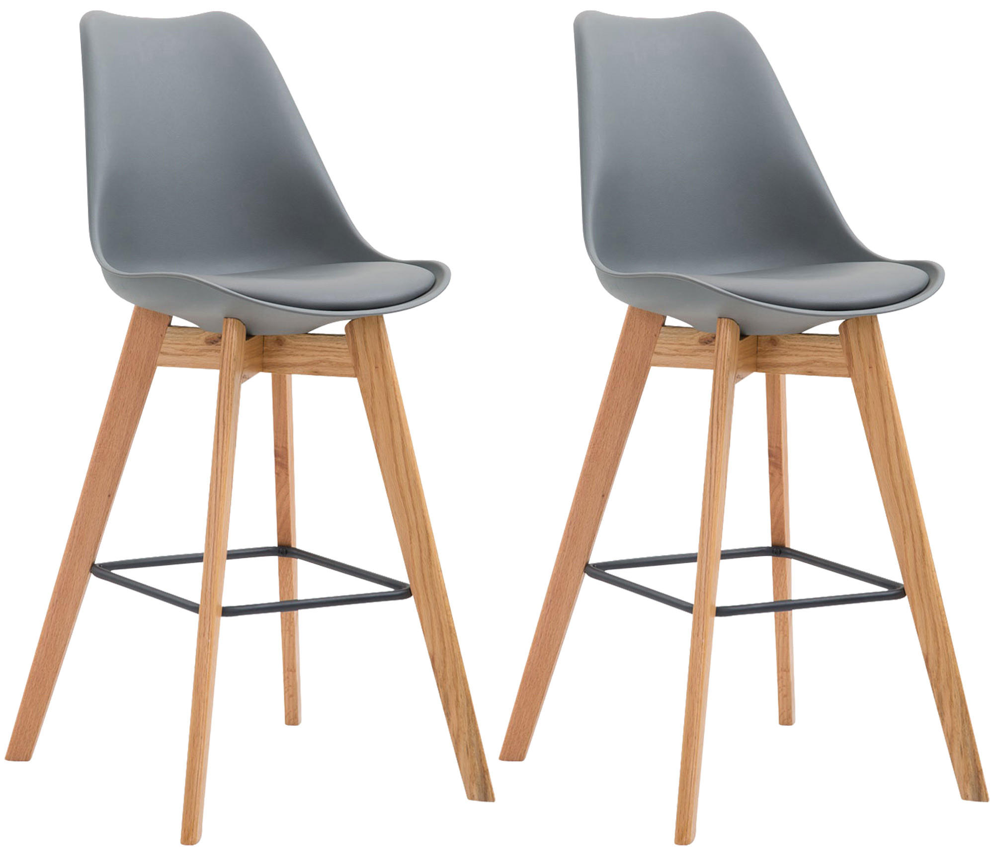 BARHOCKER 2er Set Kunststoff grau - Eukalyptusholzfarben/Grau, Holz/Kunststoff (48/112/56cm) - CLP