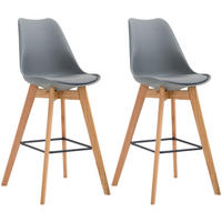 BARHOCKER 2er Set Kunststoff grau - Eukalyptusholzfarben/Grau, Holz/Kunststoff (48/112/56cm) - CLP