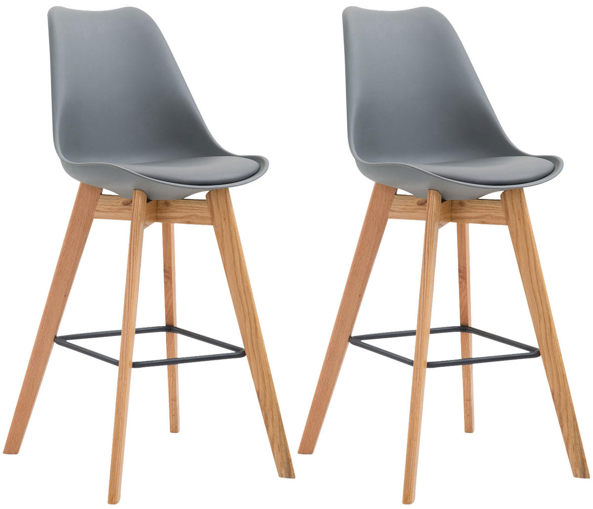 BARHOCKER 2er Set Kunststoff grau - Eukalyptusholzfarben/Grau, Holz/Kunststoff (48/112/56cm) - CLP