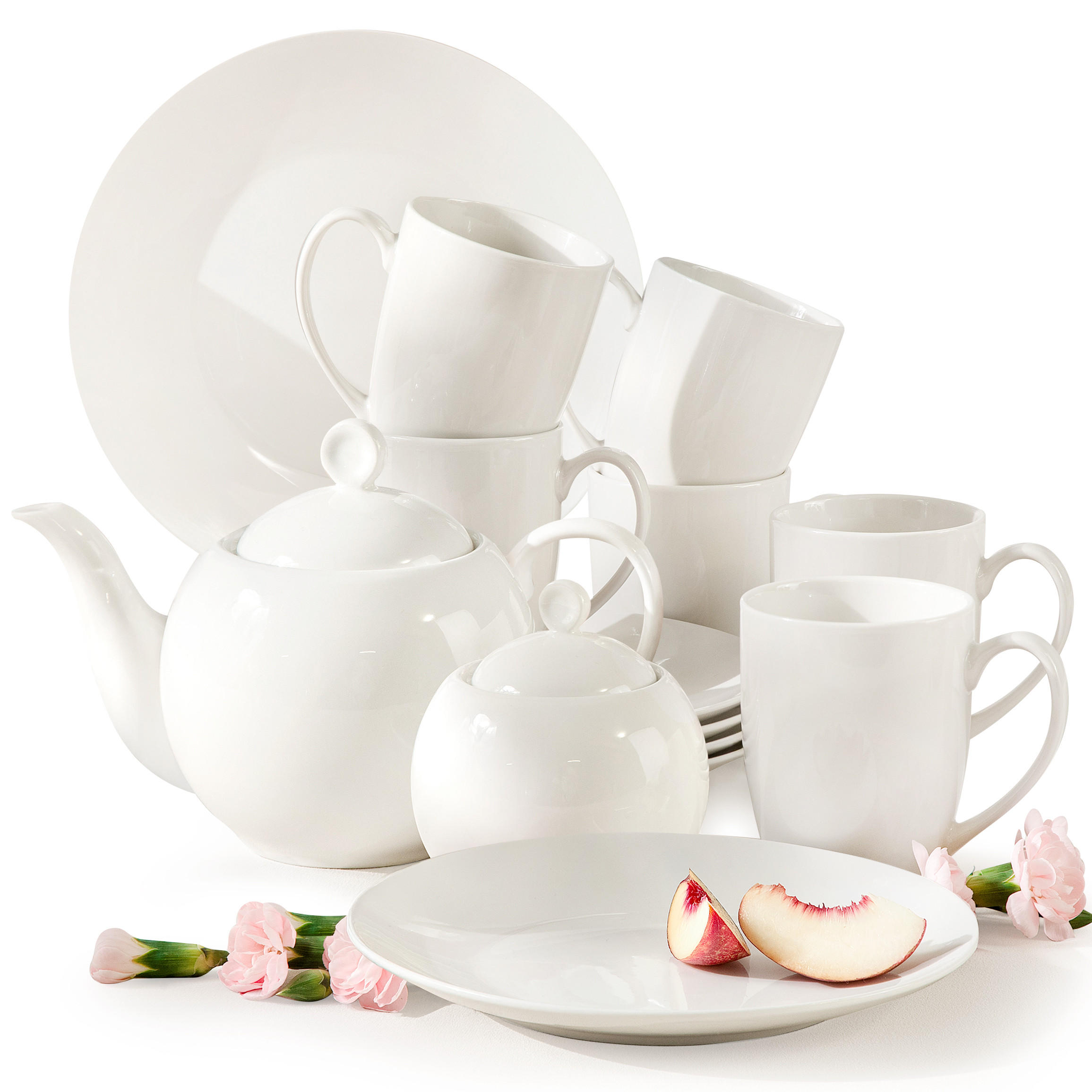 TEESERVICE 6 Personen AD BELLA 14-tlg,Porzellan, ecru - Ecru, Keramik (9/11/9cm) - KONSIMO®