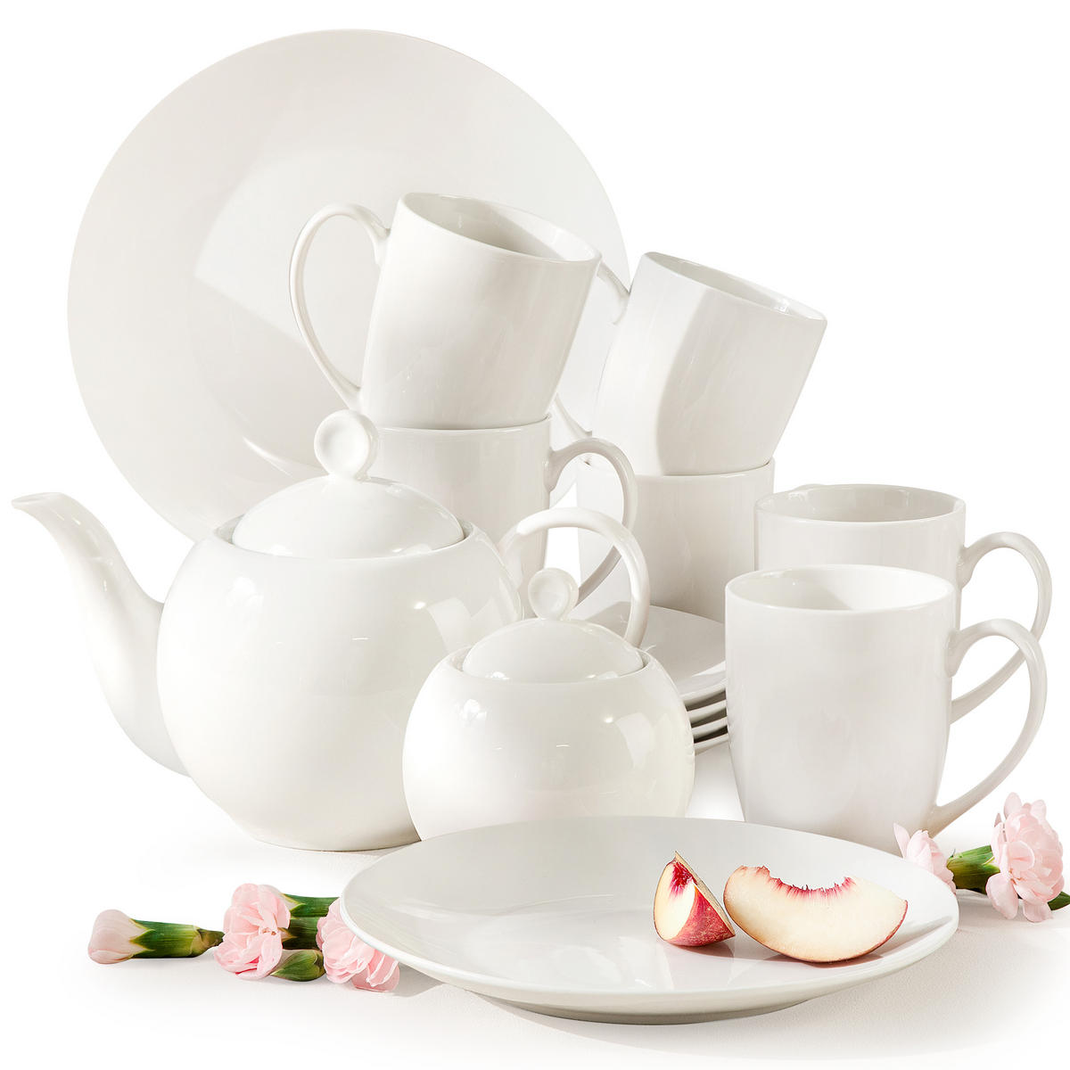 TEESERVICE 6 Personen AD BELLA 14-tlg,Porzellan, ecru - Ecru, Keramik (9/11/9cm) - KONSIMO®
