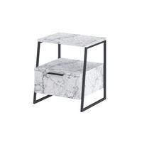 NACHTTISCH Pal mit Klappe Weißer Marmoreffekt 45/33,4/50 cm - Hellgrau/Schwarz, Holzwerkstoff/Metall (45/50/33.4cm) - Decortie