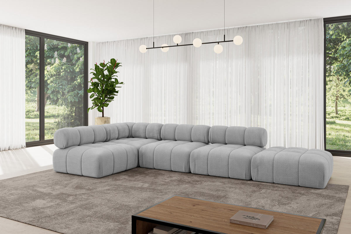 ECKSOFA modulares Sofa Favio-L2 - 380x190x70 cm Hellgrau Velours - Hellgrau, Holzwerkstoff/Textil (380/190cm) - ALTDECOR