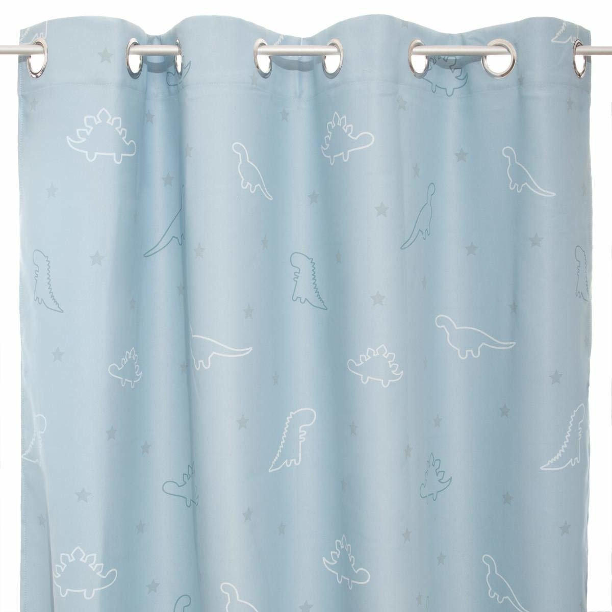 KINDERVORHANG mit Ösen Dinosaurier phosphoreszierend 140/250 cm - Blau, Textil (140/250/0.1cm) - Atmosphera for kids