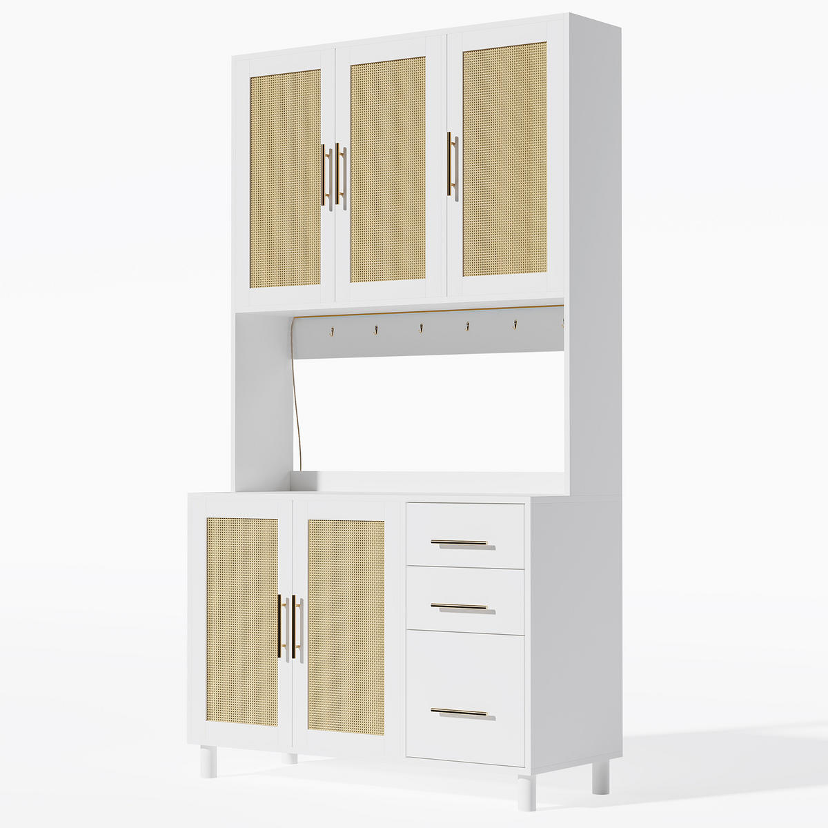 BUFFET 100/40/183 cm Weiß mit App-gesteuerte LED-Deko-Lichter 3 Schubladen - Weiß, Holz (100/183/40cm) - Oxeza